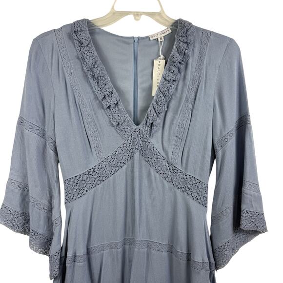 Cottagecore Baltic Born New Blue Mini Dress Medium Lace Trim Flared Sleeve - Picture 2 of 16